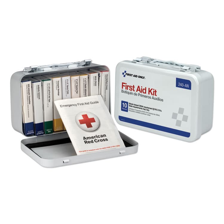 FIRST AID ONLY, . Unitized First Aid Kit for 10 People, 65 Pieces, OSHA/ANSI, Metal Case (FAO240AN)