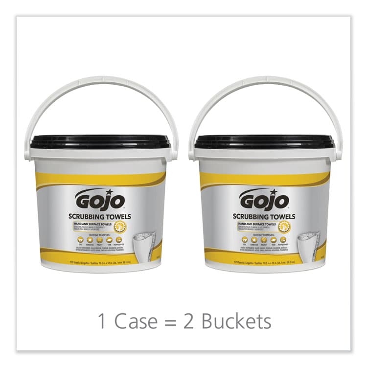 GO-JO INDUSTRIES Scrubbing Towels, Hand Cleaning, Orange Scent, White/Yellow, 170/Bucket, 2 Buckets/Carton (GOJ639802) thumbnail 2