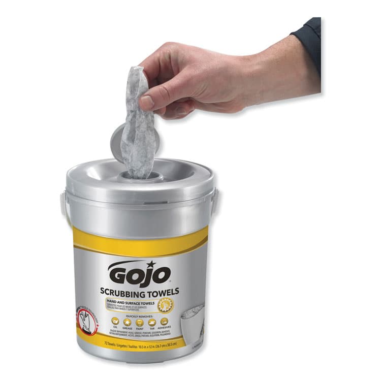 GO-JO INDUSTRIES Scrubbing Towels, Hand Cleaning, 2-Ply, 10.5 x 12, Fresh Citrus, Silver/Yellow, 72/Bucket (GOJ639606EA) thumbnail 4