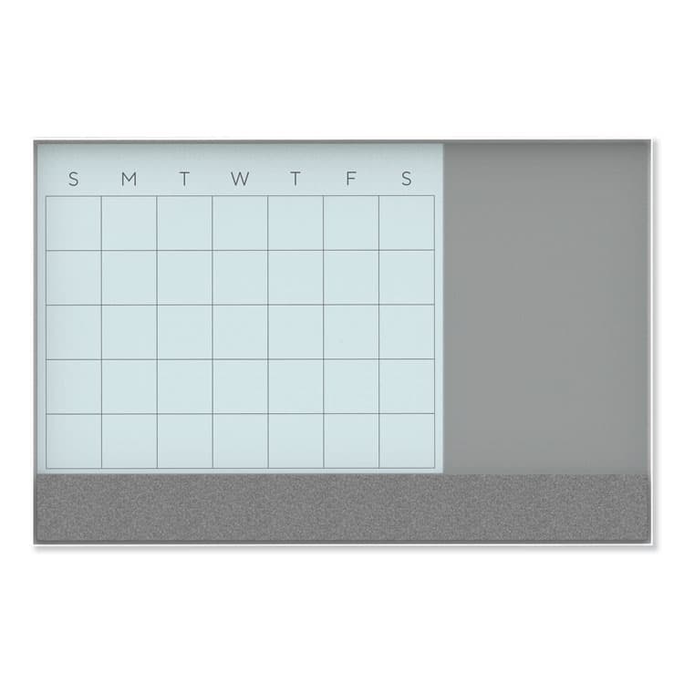 U BRANDS 3N1 Magnetic Glass Dry Erase Combo Board, Monthly Planning, 24 x 18 (Actual Size: 23 x 17), Gray/White Surface, White Frame (UBR3196U0001)