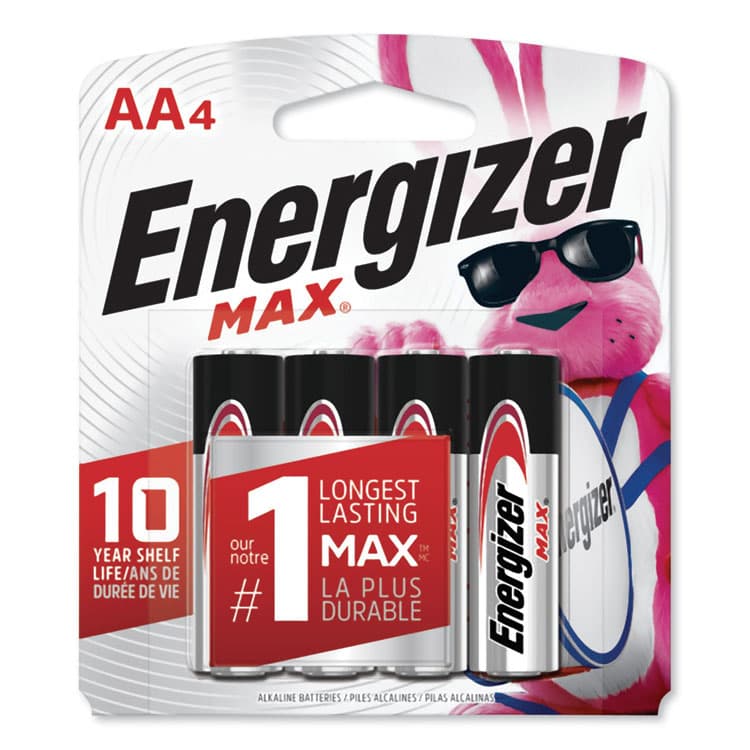 EVEREADY BATTERY MAX Alkaline AA Batteries, 1.5 V, 4/Pack (EVEE91BP4)