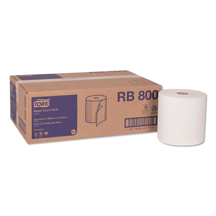 ESSITY Advanced Hardwound Roll Towel, 1-Ply, 7.88" x 800 ft, White, 6 Rolls/Carton (TRKRB800)