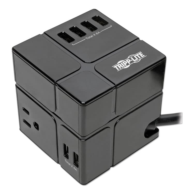 EATON CORPORATION Power Cube Surge Protector, 3 AC Outlets/6 USB-A Ports, 6 ft Cord, 540 J, Black (TRPTLP366CUBEUS)