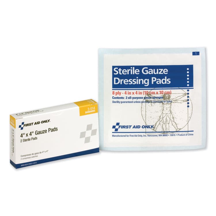 FIRST AID ONLY, . Gauze Pads, Sterile, 4 x 4, 2/Box (FAO3014)