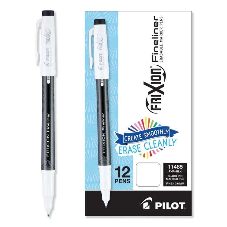 PILOT CORP. OF AMERICA FriXion Fineliner Erasable Porous Point Pen, Stick, Fine 0.6 mm, Black Ink, Black/White Barrel, Dozen (PIL11485) thumbnail 2