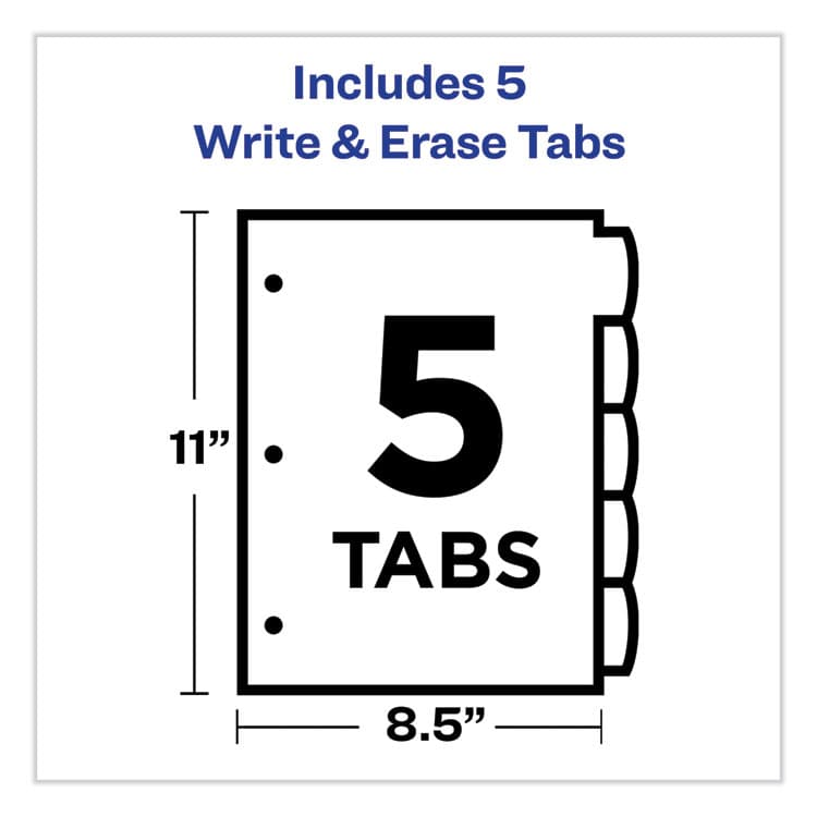 AVERY PRODUCTS CORPORATION Write and Erase Big Tab Durable Plastic Dividers, 3-Hole Punched, 5-Tab, 11 x 8.5, Assorted, 1 Set (AVE16170) thumbnail 4