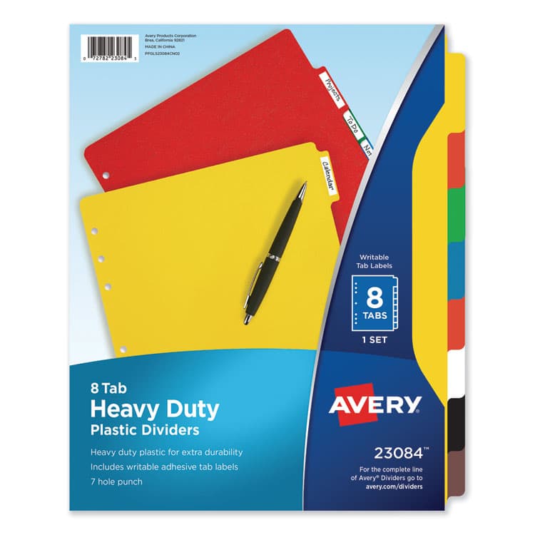 AVERY PRODUCTS CORPORATION Heavy-Duty Plastic Dividers with Multicolor Tabs and White Labels , 8-Tab, 11 x 8.5, Assorted, 1 Set (AVE23084)