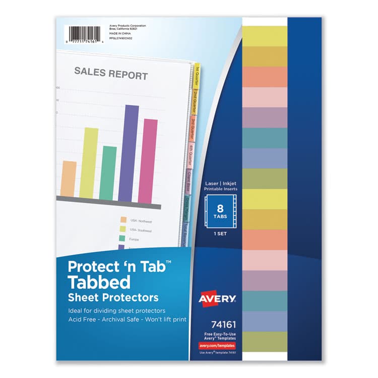 AVERY PRODUCTS CORPORATION Protect 'n Tab Sheet Protectors, 8-Tabs, Heavy-Duty, Side: 3-Hole Punched, Top Load 8.5 x 11 Insert, Clear, 8/Set (AVE74161)
