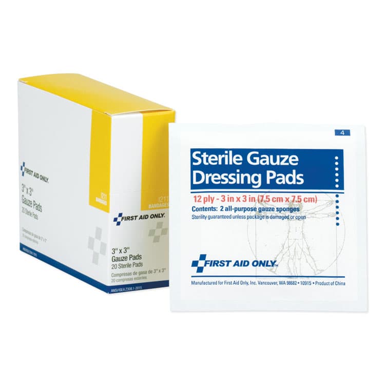 FIRST AID ONLY, . Gauze Dressing Pads, Sterile, 3 x 3, 10 Dual-Pads/Box (FAOI211)
