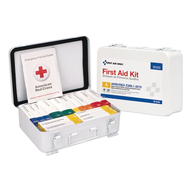 FIRST AID ONLY, . Unitized ANSI Compliant Class A Type III First Aid Kit for 25 People, 84 Pieces, Metal Case (FAO90568)