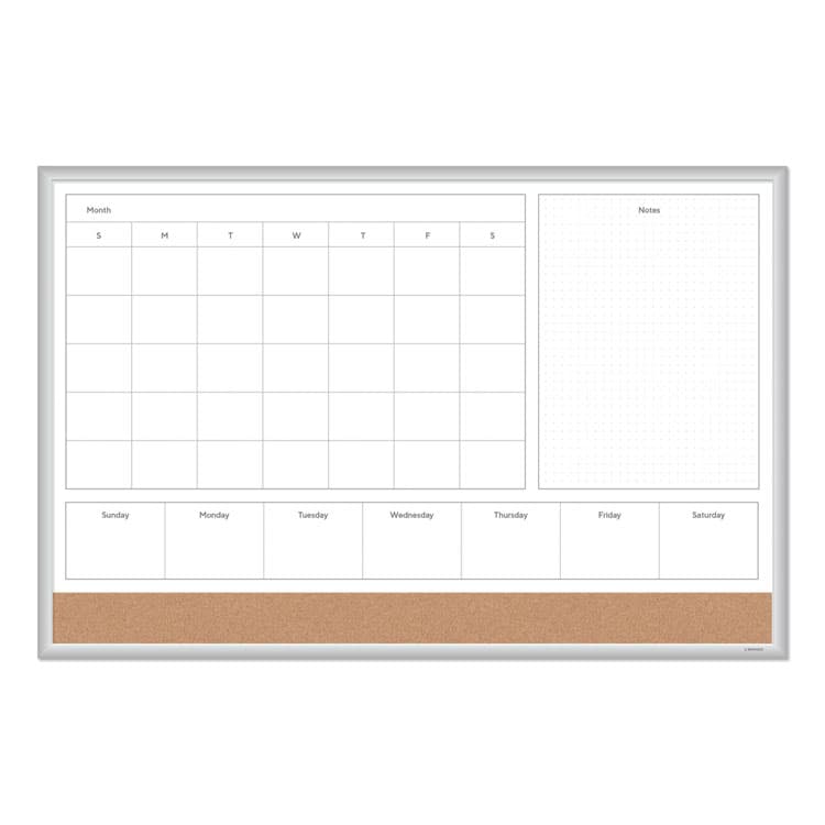 U BRANDS 4N1 Magnetic Dry Erase Combo Board, Week/Month Planning, 36 x 24 (Actual Size: 35 x 23), Tan/WH Surface, Satin Aluminum Frame (UBR3891U0001) thumbnail 2