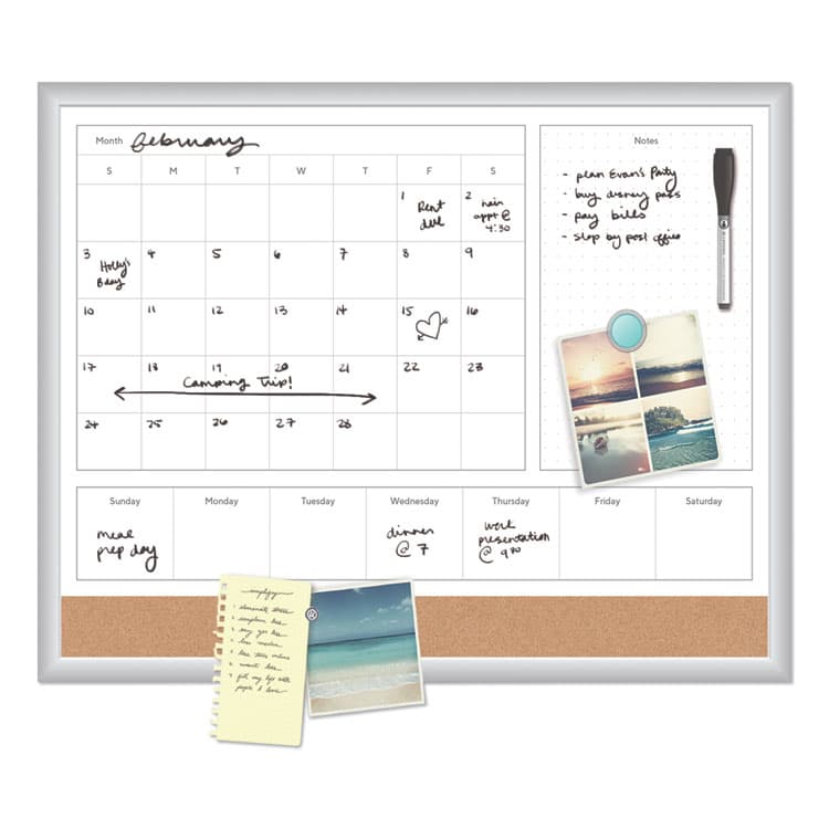 U BRANDS 4N1 Magnetic Dry Erase Combo Board, Week/Month Planning, 36 x 24 (Actual Size: 35 x 23), Tan/WH Surface, Satin Aluminum Frame (UBR3891U0001) thumbnail 3