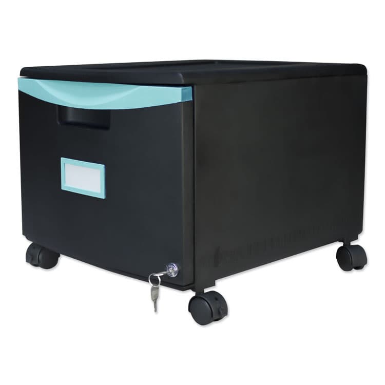 STOREX Single-Drawer Mobile Filing Cabinet, 1 Legal/Letter-Size File Drawer, Black/Teal, 14.75" x 18.25" x 12.75" (STX61270U01C) thumbnail 2