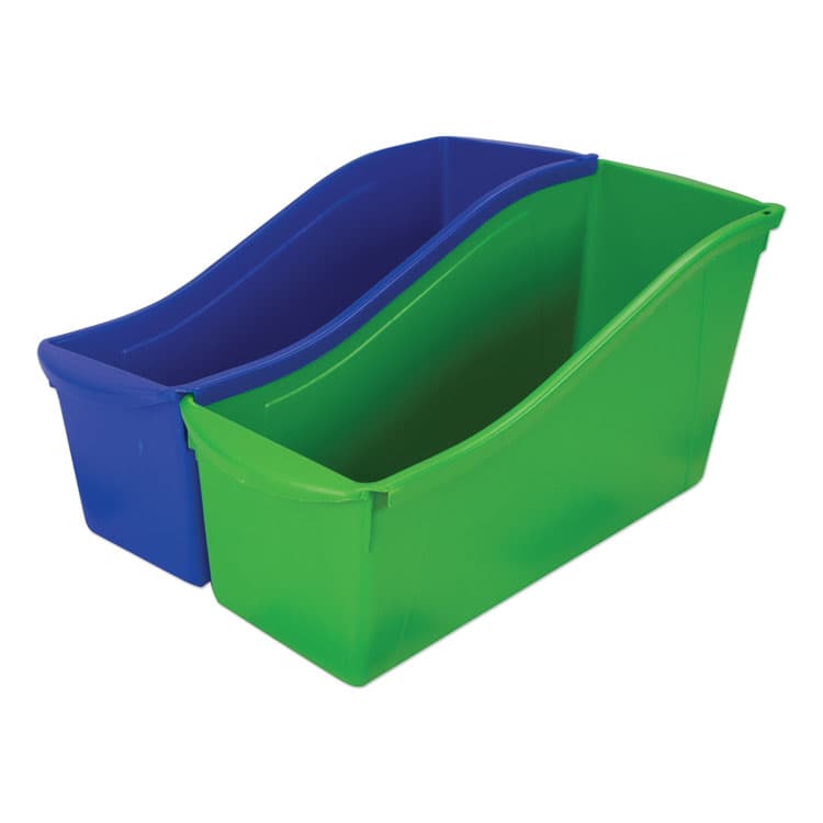 STOREX Interlocking Book Bins with Clear Label Pouches, 4.75" x 12.63" x 7", Assorted Colors, 5/Pack (STX70105U06C) thumbnail 2