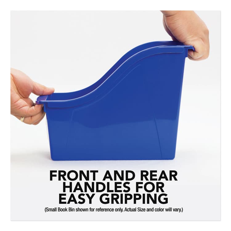 STOREX Interlocking Book Bins with Clear Label Pouches, 4.75" x 12.63" x 7", Assorted Colors, 5/Pack (STX70105U06C) thumbnail 4