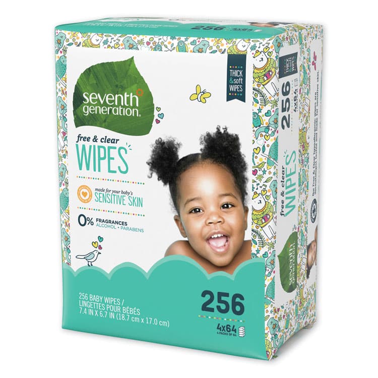 SEVENTH GENERATION Free and Clear Baby Wipes, 7 x 7, Refill, Unscented, White, 256/Pack, 3 Packs/Carton (SEV34219CT) thumbnail 2