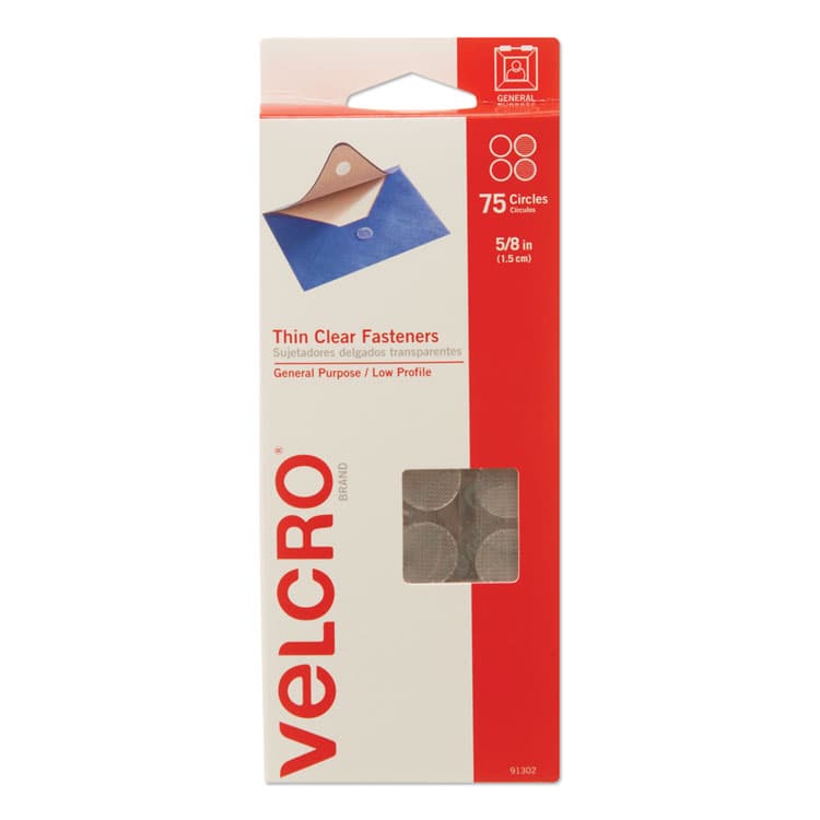 VELCRO USA, . Sticky-Back Fasteners, Removable Adhesive, 0.63" dia, Clear, 75/Pack (VEK91302)