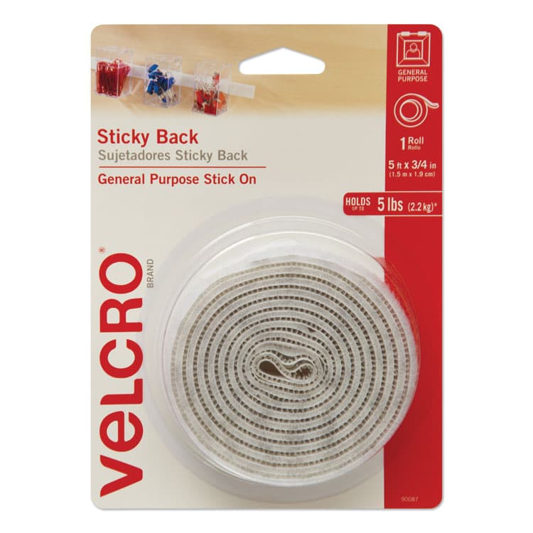 VELCRO USA, . Sticky-Back Fasteners with Dispenser, Removable Adhesive, 0.75" x 5 ft, White (VEK90087)