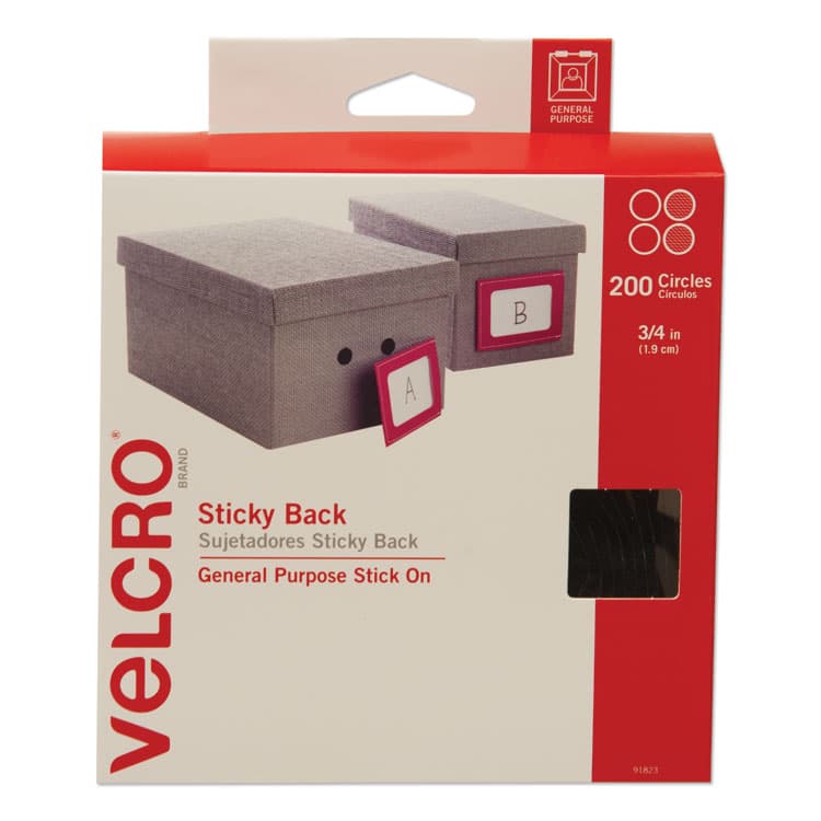 VELCRO USA, . Sticky-Back Fasteners, Removable Adhesive, 0.75" dia, Black, 200/Box (VEK91823)