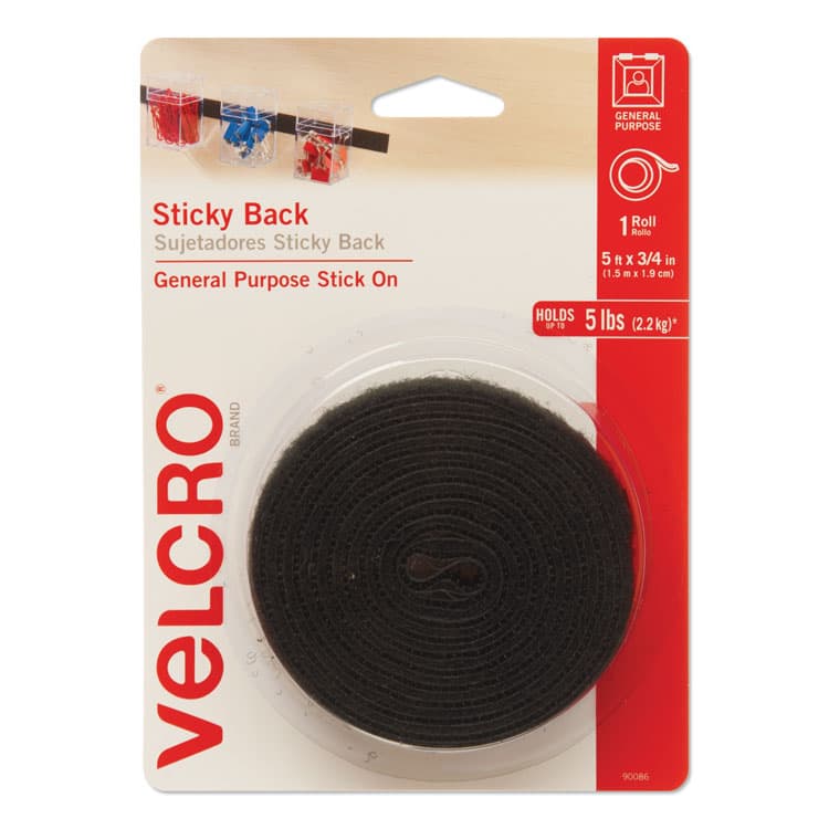 VELCRO USA, . Sticky-Back Fasteners with Dispenser, Removable Adhesive, 0.75" x 5 ft, Black (VEK90086)