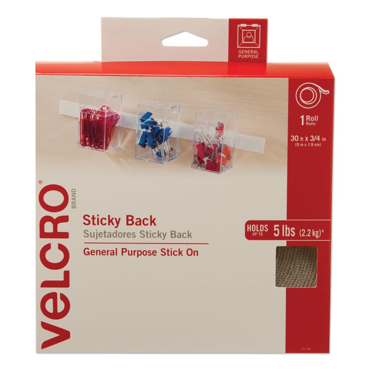 VELCRO USA, . Sticky-Back Fasteners, Removable Adhesive, 0.75" x 30 ft, White (VEK91138)