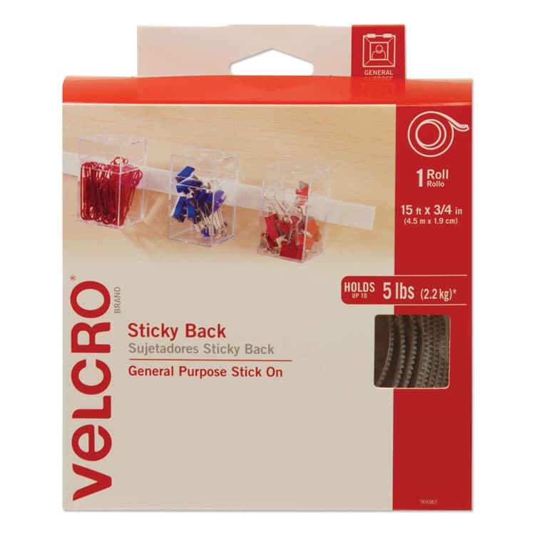 VELCRO USA, . Sticky-Back Fasteners with Dispenser, Removable Adhesive, 0.75" x 15 ft, White (VEK90082)