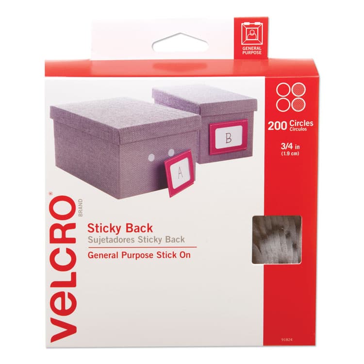 VELCRO USA, . Sticky-Back Fasteners, Removable Adhesive, 0.75" dia, White, 200/Box (VEK91824)