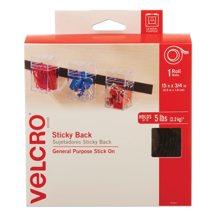 VELCRO USA, . Sticky-Back Fasteners with Dispenser, Removable Adhesive, 0.75" x 15 ft, Black (VEK90081)