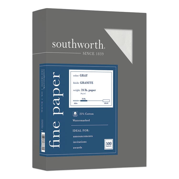 SOUTHWORTH CO. Granite Specialty Paper, 24 lb Bond Weight, 8.5 x 11, Gray, 500/Ream (SOU914C)