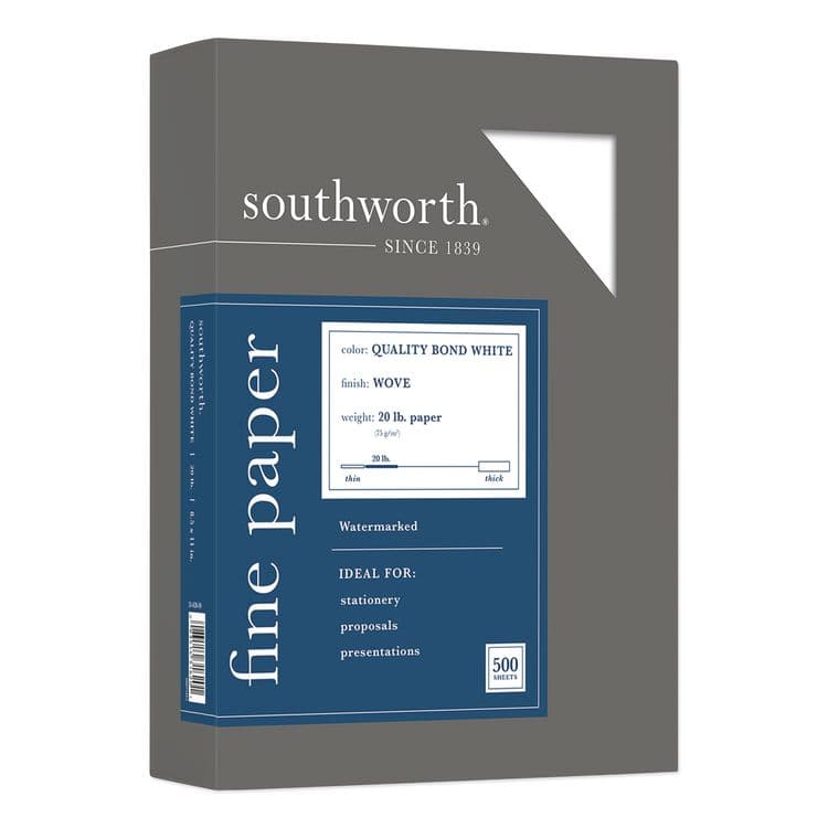 SOUTHWORTH CO. Quality Bond Business Paper, 95 Bright, 20 lb Bond Weight, 8.5 x 11, White, 500/Ream (SOU3162010)