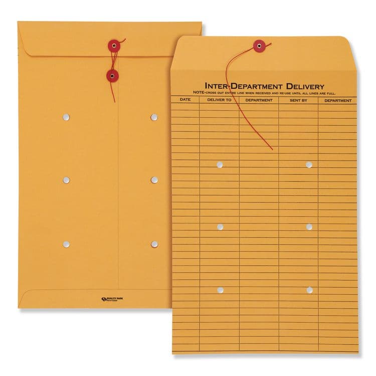 QUALITY PARK PRODUCTS Brown Kraft String/Button Interoffice Envelope, #98, One-Sided Five-Column Format, 31-Entries, 10 x 15, Brown Kraft, 100/CT (QUA63564)