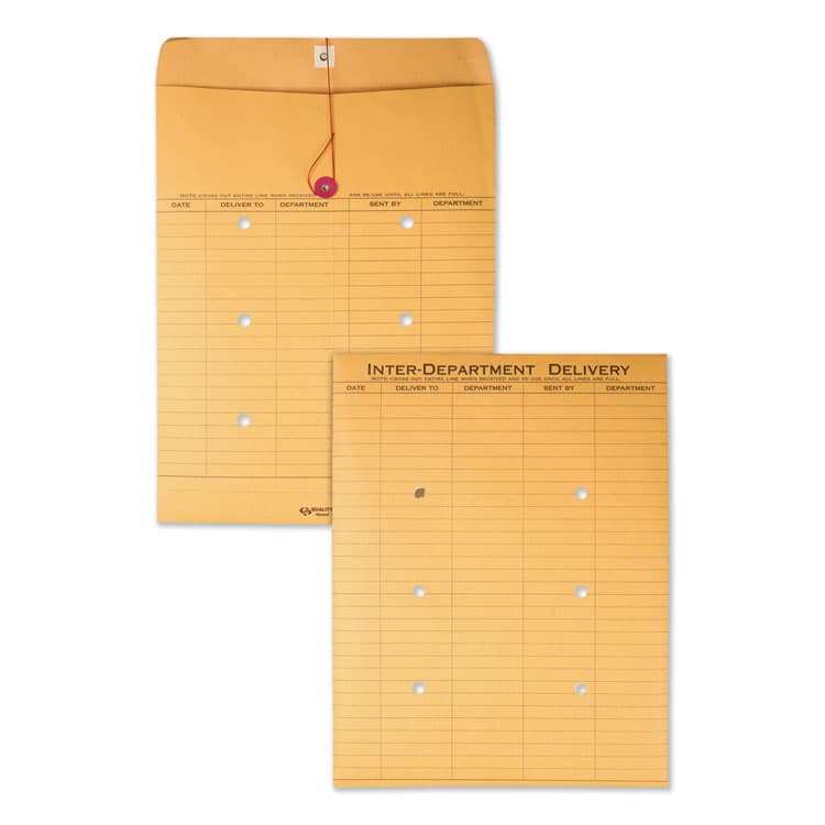 QUALITY PARK PRODUCTS Brown Kraft String/Button Interoffice Envelope, #97, Two-Sided Five-Column Format, 52-Entries, 10 x 13, Brown Kraft, 100/CT (QUA63561)