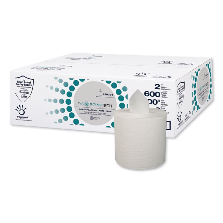 SOFIDEL AMERICA DissolveTech Center-Pull Paper Towel, 1-Ply, 7.6 x 10, White, 600 Sheets/Roll, 6 Rolls/Carton (SOD410334)