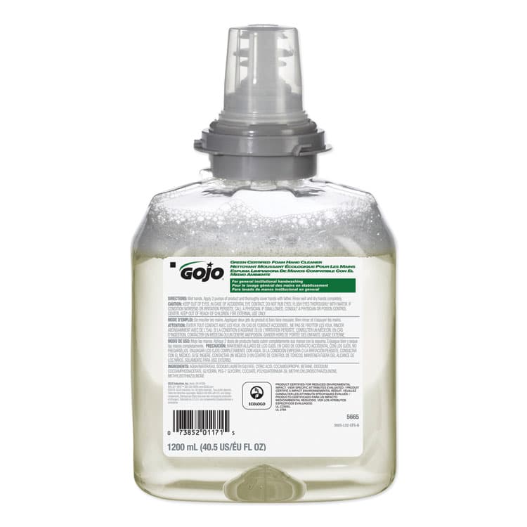 GO-JO INDUSTRIES TFX Green Certified Foam Hand Cleaner Refill, Unscented, 1,200 mL (GOJ566502EA)
