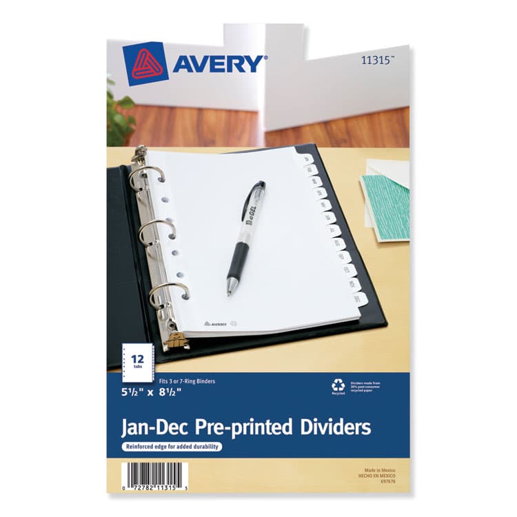 AVERY PRODUCTS CORPORATION Preprinted Tab Dividers, 12-Tab, Jan. to Dec., 8.5 x 5.5, White, 1 Set (AVE11315)