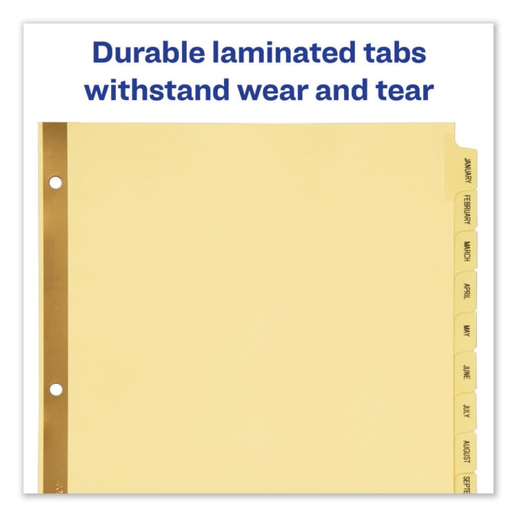 AVERY PRODUCTS CORPORATION Preprinted Laminated Tab Dividers with Gold Reinforced Binding Edge, 12-Tab, Jan. to Dec., 11 x 8.5, Buff, 1 Set (AVE11307) thumbnail 2