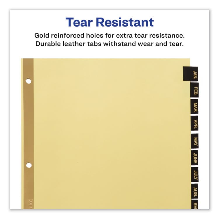 AVERY PRODUCTS CORPORATION Preprinted Black Leather Tab Dividers w/Gold Reinforced Edge, 12-Tab, Jan. to Dec., 11 x 8.5, Buff, 1 Set (AVE11351) thumbnail 4