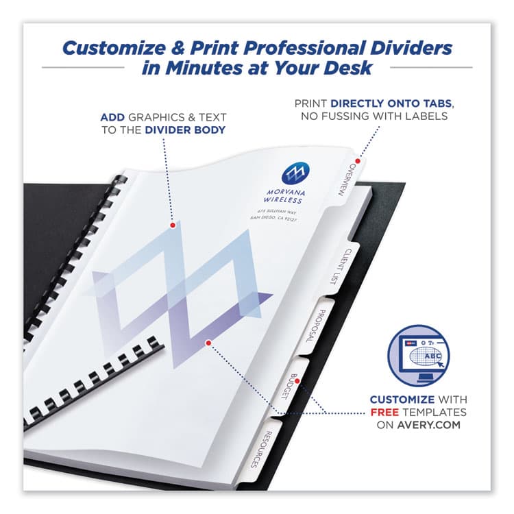 AVERY PRODUCTS CORPORATION Customizable Print-On Dividers, Unpunched, 5-Tab, 11 x 8.5, White, 5 Sets (AVE11516) thumbnail 3