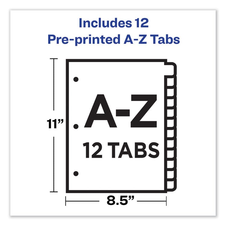 AVERY PRODUCTS CORPORATION Durable Preprinted Plastic Tab Dividers, 12-Tab, A to Z, 11 x 8.5, Assorted, 1 Set (AVE11330) thumbnail 3