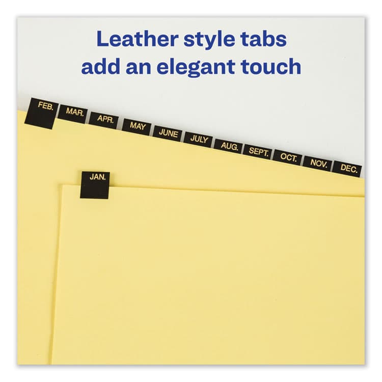 AVERY PRODUCTS CORPORATION Preprinted Black Leather Tab Dividers w/Gold Reinforced Edge, 12-Tab, Jan. to Dec., 11 x 8.5, Buff, 1 Set (AVE11351) thumbnail 2