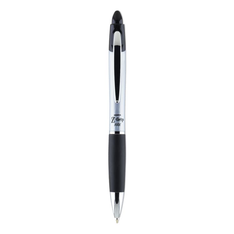 ZEBRA PEN CORP. Z-Grip MAX Ballpoint Pen, Retractable, Medium 1 mm, Black Ink, Silver/Black Barrel, 12/Pack (ZEB22410)