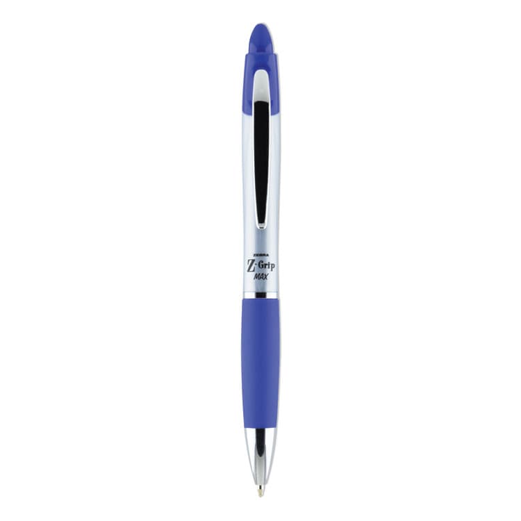 ZEBRA PEN CORP. Z-Grip MAX Ballpoint Pen, Retractable, Medium 1 mm, Blue Ink, Silver/Blue Barrel, 12/Pack (ZEB22420)