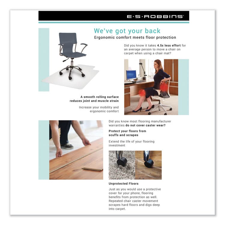 E.S. ROBBINS Heavy Use EverLife Chair Mat for Hard Floors, Rectangular, Straight Edges, 46" x 60", Clear (ESR132321) thumbnail 4