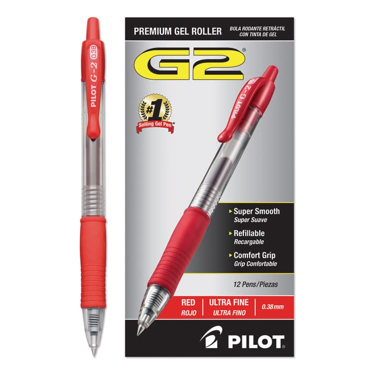 PILOT CORP. OF AMERICA G2 Premium Gel Pen, Retractable, Extra-Fine 0.38 mm, Red Ink, Smoke/Red Barrel (PIL31279) thumbnail 2
