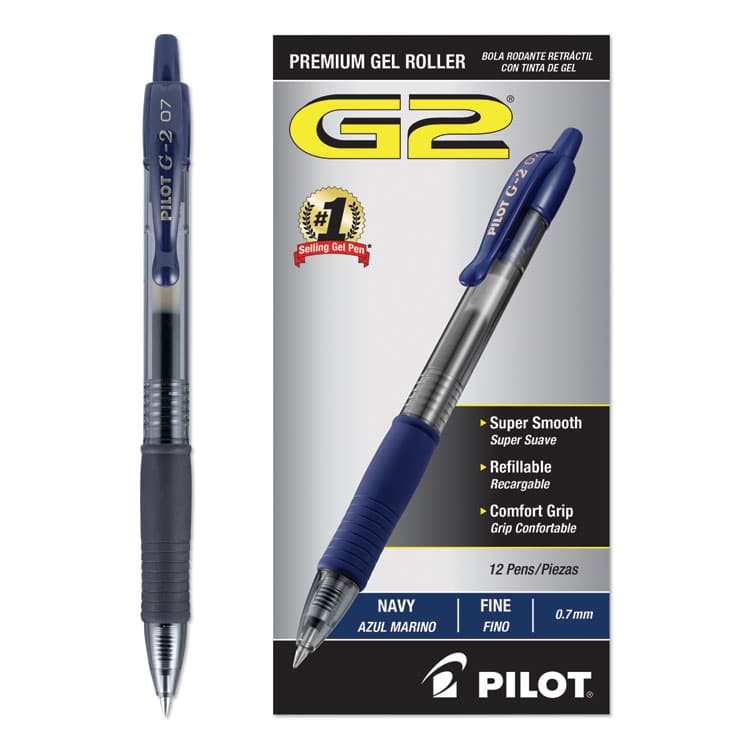 PILOT CORP. OF AMERICA G2 Premium Gel Pen, Retractable, Fine 0.7 mm, Navy Blue Ink, Smoke/Blue Barrel, Dozen (PIL31187) thumbnail 2
