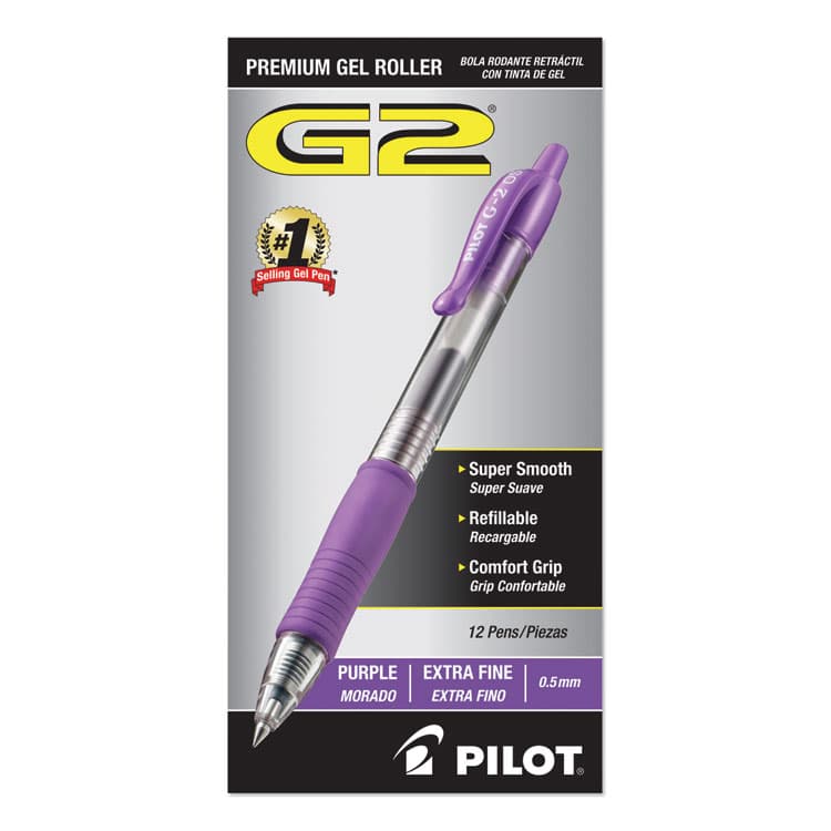 PILOT CORP. OF AMERICA G2 Premium Gel Pen, Retractable, Extra-Fine 0.5 mm, Purple Ink, Smoke/Purple Barrel, Dozen (PIL31006) thumbnail 3
