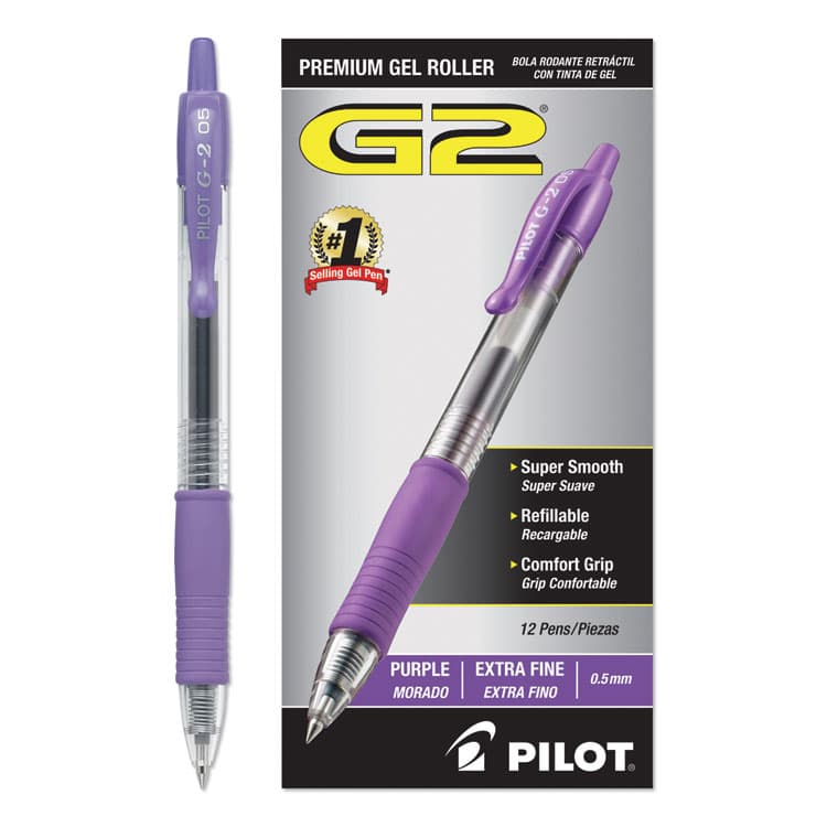 PILOT CORP. OF AMERICA G2 Premium Gel Pen, Retractable, Extra-Fine 0.5 mm, Purple Ink, Smoke/Purple Barrel, Dozen (PIL31006) thumbnail 2