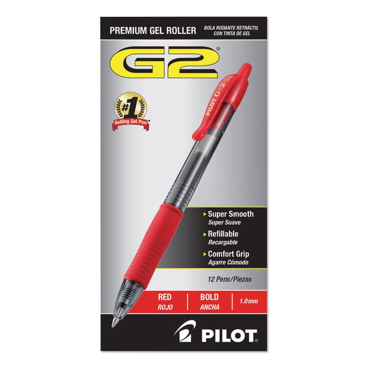 PILOT CORP. OF AMERICA G2 Premium Gel Pen, Retractable, Bold 1 mm, Red Ink, Smoke/Red Barrel, Dozen (PIL31258) thumbnail 2