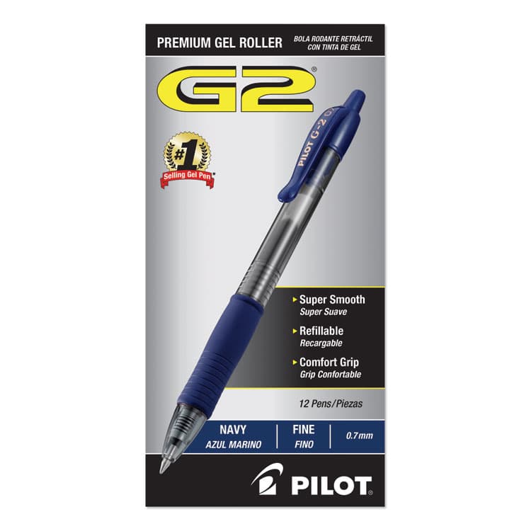 PILOT CORP. OF AMERICA G2 Premium Gel Pen, Retractable, Fine 0.7 mm, Navy Blue Ink, Smoke/Blue Barrel, Dozen (PIL31187) thumbnail 3