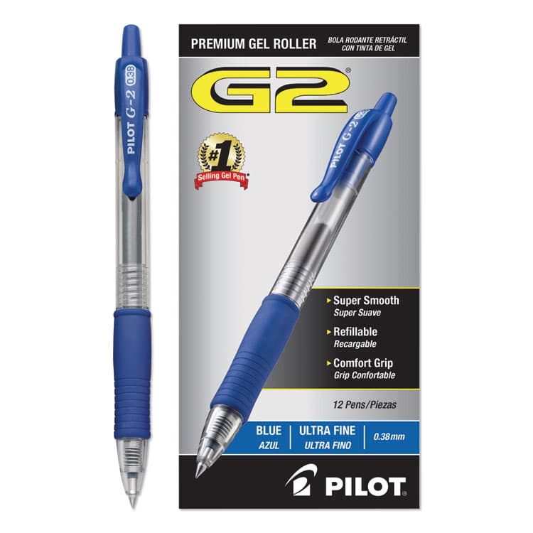 PILOT CORP. OF AMERICA G2 Premium Gel Pen Convenience Pack, Retractable, Extra-Fine 0.38 mm, Blue Ink, Smoke/Blue Barrel, Dozen (PIL31278) thumbnail 2